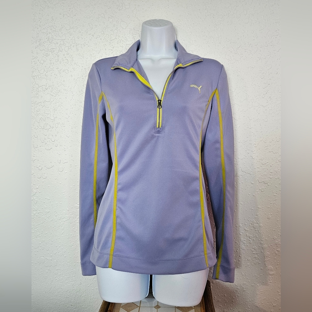 Puma Long-sleeved Athletic Top Lavender Quarter-Zip Pullover with Yellow Accents